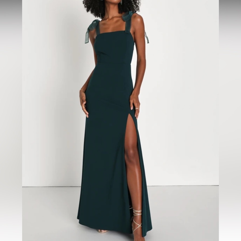 Lulus Beloved Elegance Emerald Green Tie-Strap Mermaid Maxi Dress